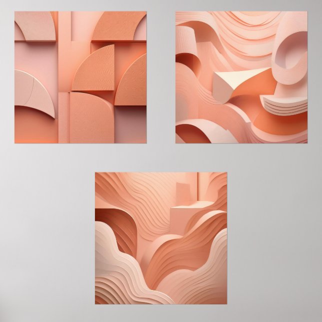 Minimalist Peach Abstract Art Modern Geometric Set (Front)