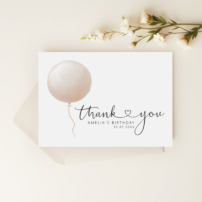 Minimalist Peach Balloon Script Heart Birthday Thank You Card (Creator Uploaded)