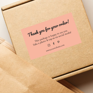 Minimalist Peach Black Thank You Shop Sticker