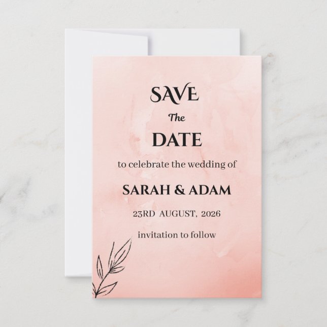 Minimalist Peach Botanical Save the Date (Devant)