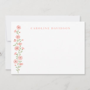 Minimalist Peach Floral Personalized Note Card