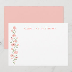 Minimalist Peach Floral Personalized Note Card