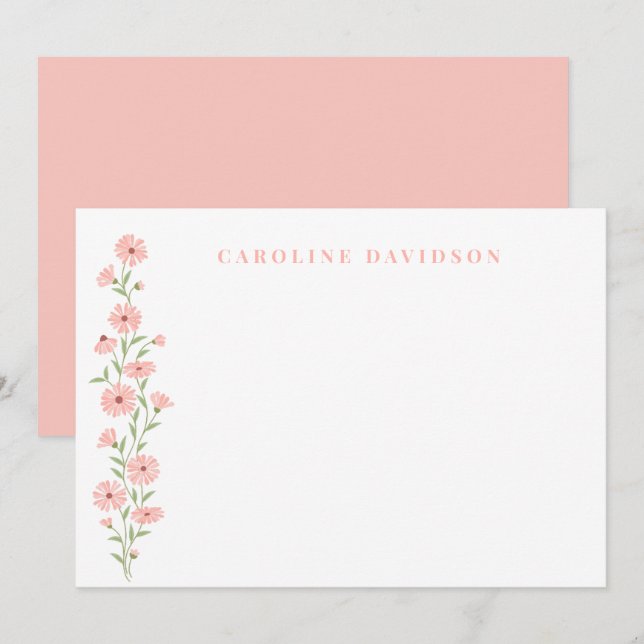 Minimalist Peach Floral Personalized Note Card (Front/Back)