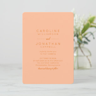 Minimalist Peach Orange Elegant Modern Wedding  Invitation