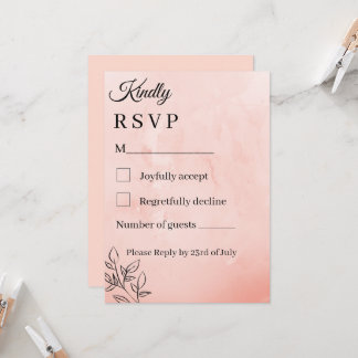 Minimalist Peach Watercolor Botanical Wedding RSVP