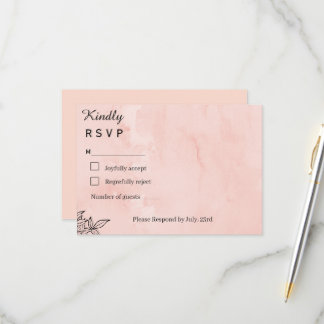Minimalist Peach Watercolor Botanical Wedding RSVP Card