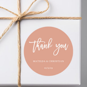 Minimalist Peach Wedding Classic Round Sticker