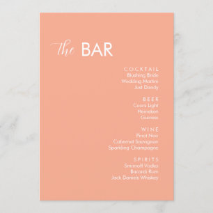 Minimalist Peach Wedding Drinks Bar Menu