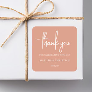 Minimalist Peach Wedding Square Sticker