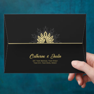 Minimalist Peacock Gold and Black Return Address Envelope