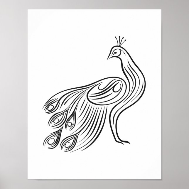 Minimalist Peacock Line Art Wall  Poster (Front)