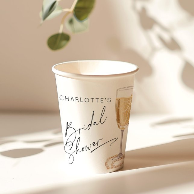 Minimalist Pearls and Prosecco Bridal shower Paper Cups (Creator Uploaded)