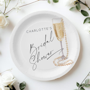Minimalist Pearls and Prosecco Bridal shower Paper Plate