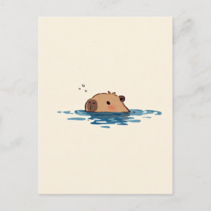 Minimalist Peeking Capybara in Blue Water Postcard