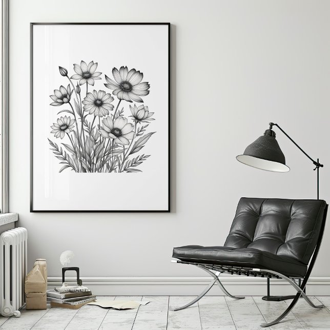 Minimalist Pencil Sketch of Summer Blooms Poster (Minimalist Pencil Sketch of Summer Blooms Poster Mockup 1)