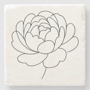 Minimalist Peony Bloom Line Art Stone Coaster