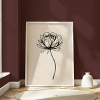 Minimalist Peony Line Art Elegant Floral Black 