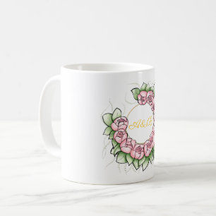 Minimalist Peony Wreath Wedding Mug - Personalized