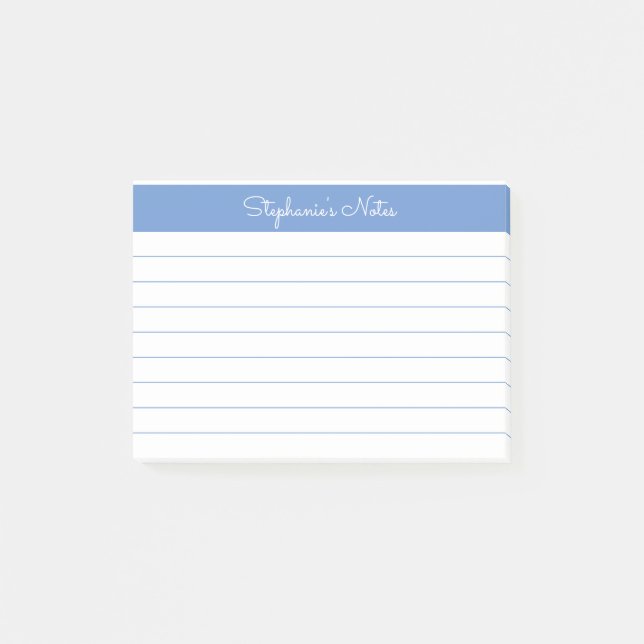 Minimalist Periwinkle Blue Lined Personalized Post-it Notes (Front)
