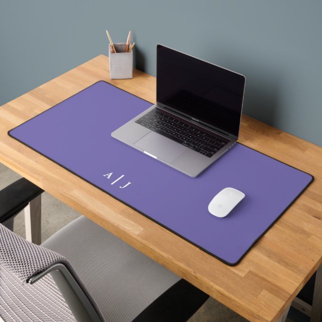 Minimalist Periwinkle Purple Two Monogram Office Desk Mat (Office 2)