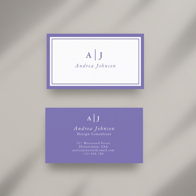 Minimalist Periwinkle Two Border Monogram Business Card (Creator Uploaded)