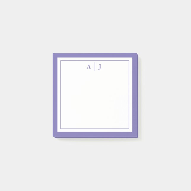 Minimalist Periwinkle Two Border Monogram Post-it Notes (Front)