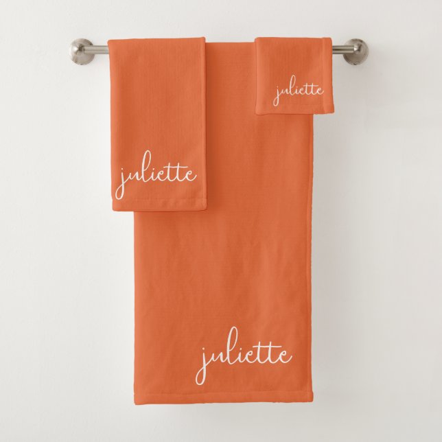 Minimalist Persimmon Personalized Bath Towel Set (Insitu)