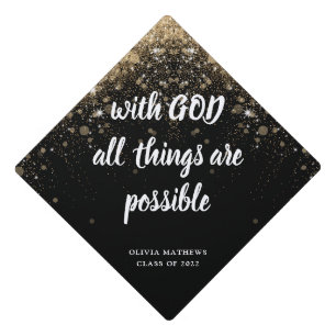 Minimalist Personalize Bible Verse Black Gold Grad Graduation Cap Topper