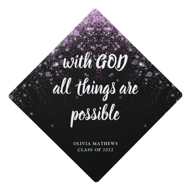 Minimalist Personalize Bible Verse Black Purple Graduation Cap Topper (Front)