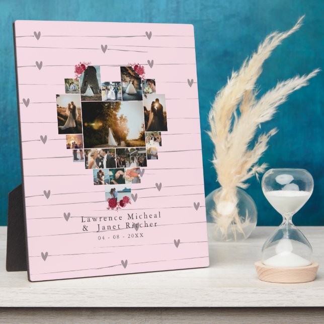 Minimalist Personalized 18 heart Shaped Photo gift Plaque (Side)
