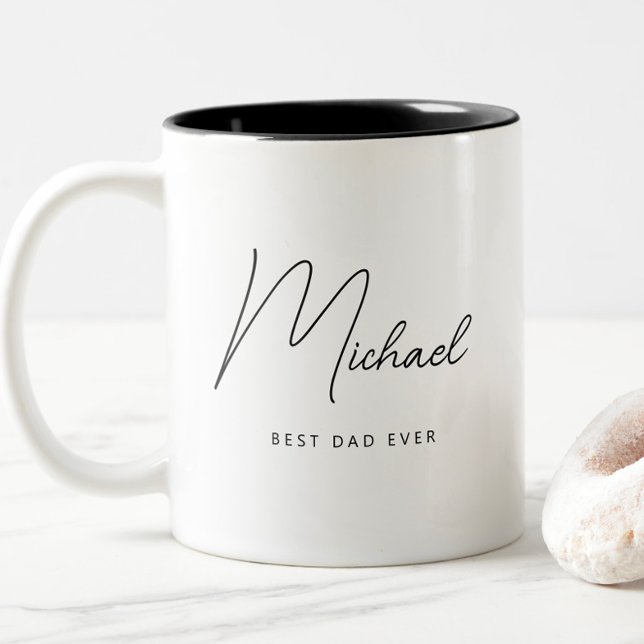 Minimalist Personalized Best Dad Ever Two-Tone Coffee Mug (Minimalist Personalized Best Dad Ever Mug, Simple Modern Script Typography, Father's Day Gifts)
