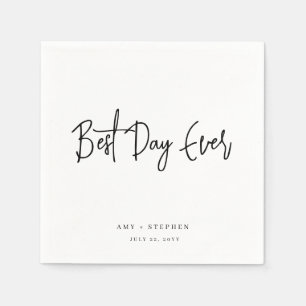 Minimalist Personalized Best Day Ever Wedding Napkin