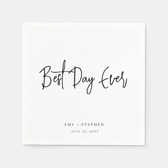 Minimalist Personalized Best Day Ever Wedding Napkin (Front)