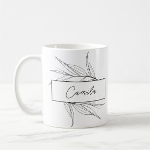 Minimalist Personalized Black Floral Coffee Mug
