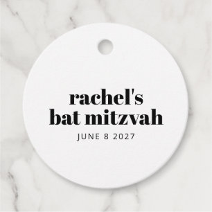 Minimalist Personalized Black White Bat Mitzvah Favour Tags