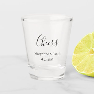Minimalist Personalized Cheers Wedding Shot Glass