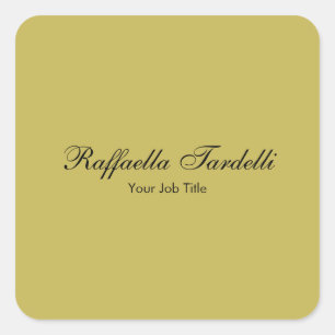 Minimalist personalized customized name gold colou square sticker