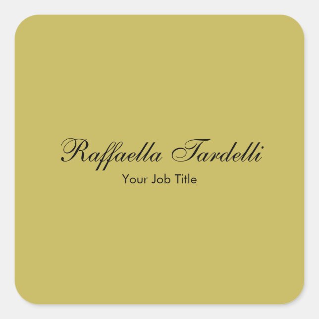 Minimalist personalized customized name gold colou square sticker (Front)