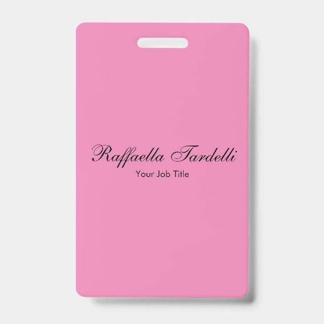 Minimalist personalized customized name pink colou badge (Front)
