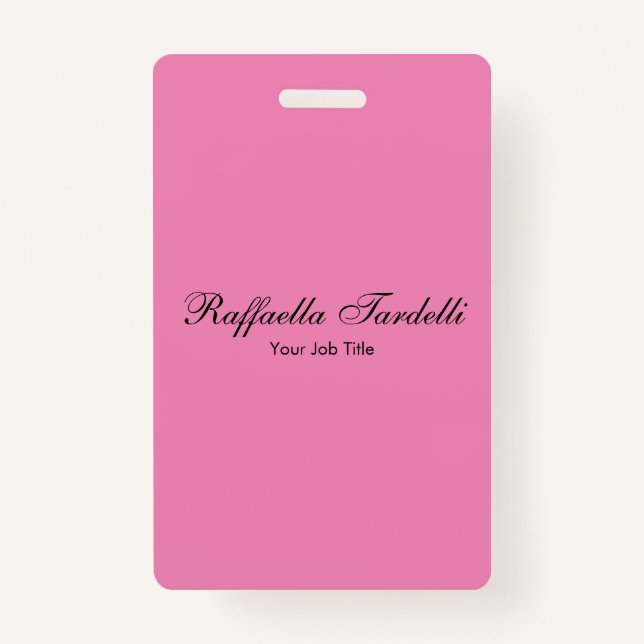 Minimalist personalized customized name pink colou badge (Front)