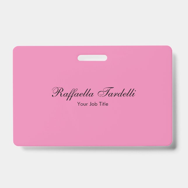Minimalist personalized customized name pink colou badge (Front)