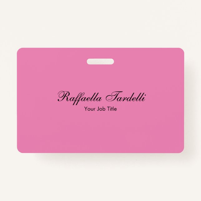 Minimalist personalized customized name pink colou badge (Front)