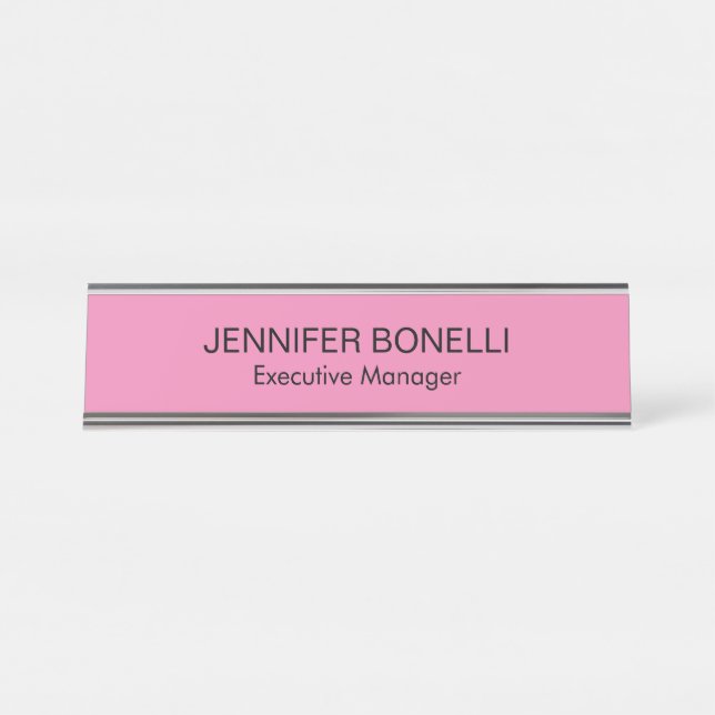Minimalist personalized customized name pink colou desk name plate (Front)
