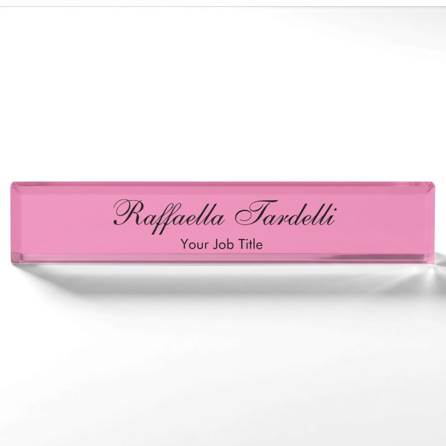 Minimalist personalized customized name pink colou nameplate (Front)