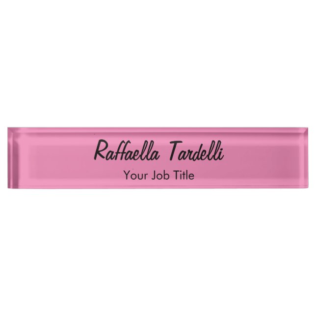 Minimalist personalized customized name pink colou nameplate (Front)