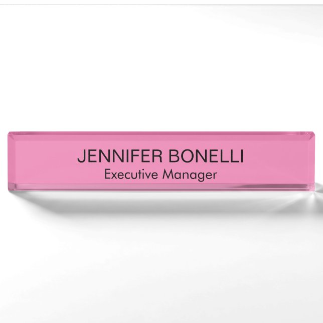 Minimalist personalized customized name pink colou nameplate (Front)