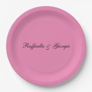 Minimalist personalized customized name pink colou paper plate