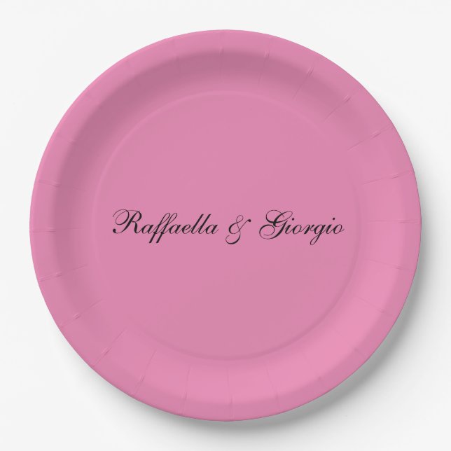 Minimalist personalized customized name pink colou paper plate (Front)