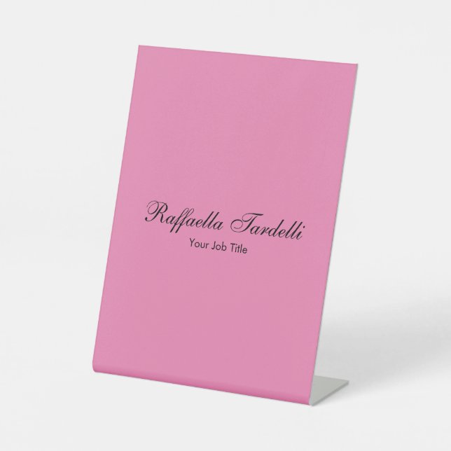 Minimalist personalized customized name pink colou pedestal sign (Front)