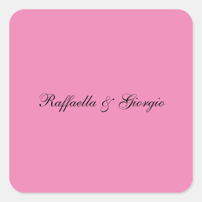 Minimalist personalized customized name pink colou square sticker (Front)